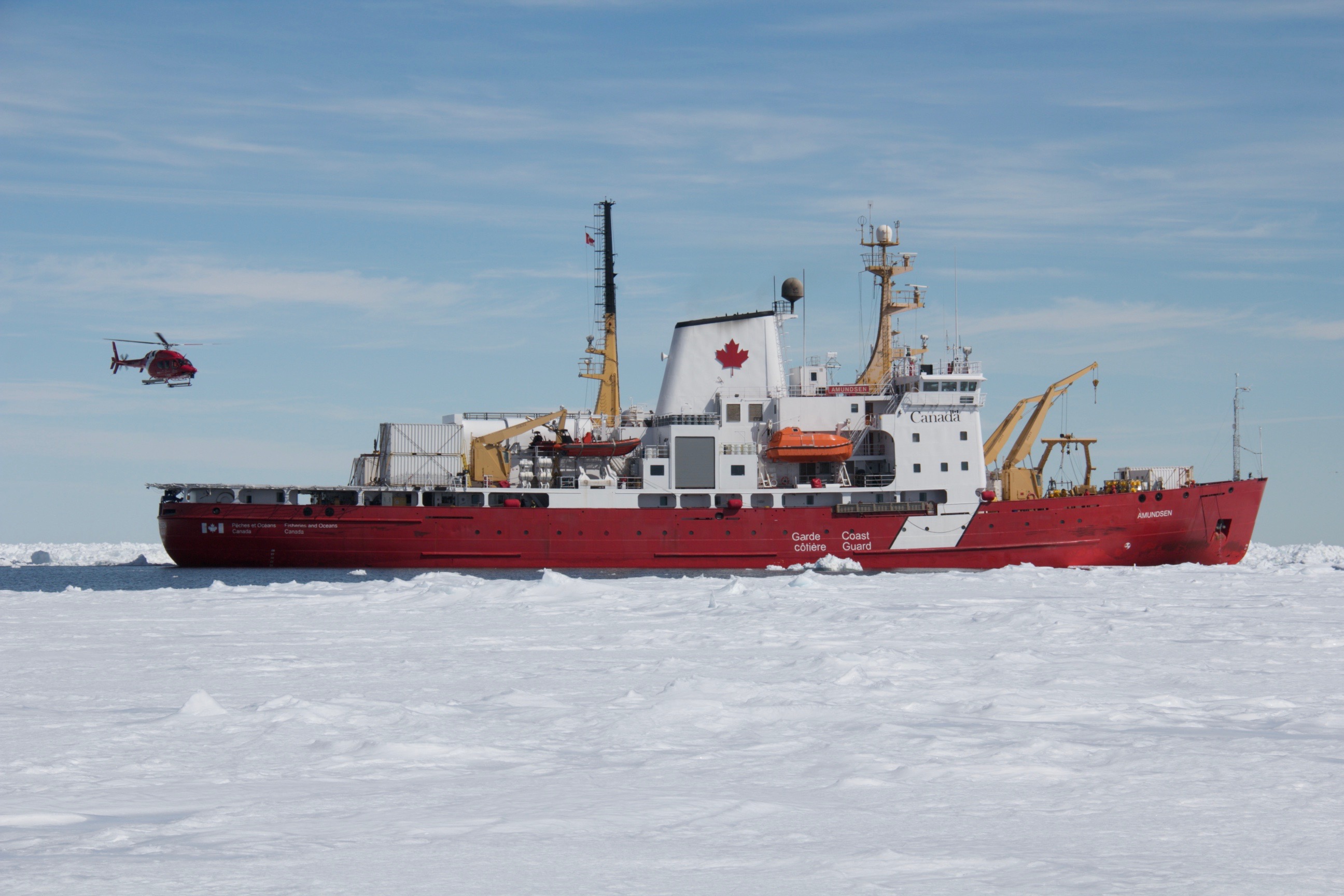 CCGS Amundsen awaiting helicopter in Arctic