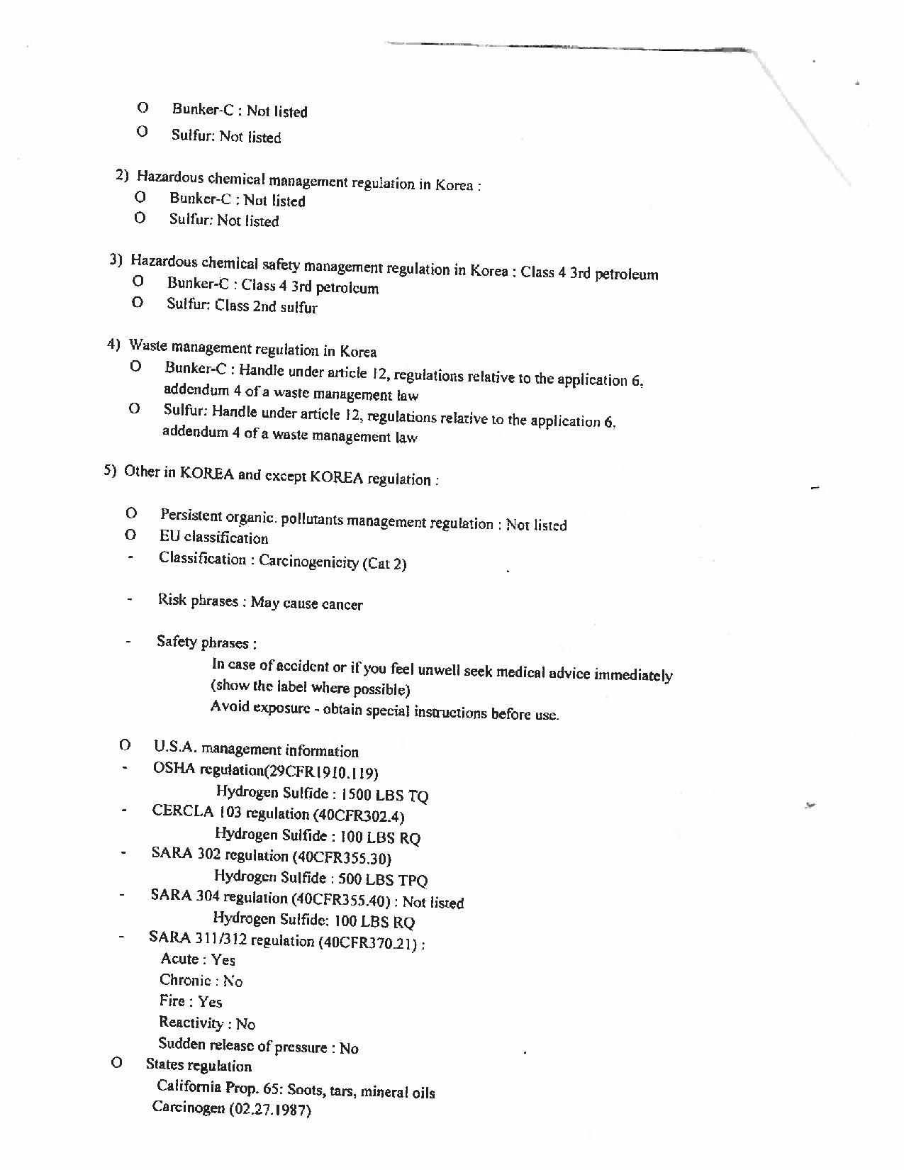 Version anglaise seulement - Page 10 numérisée de la Fiche technique sur la sécurité des substances présentes à bord le M/V Marathassa