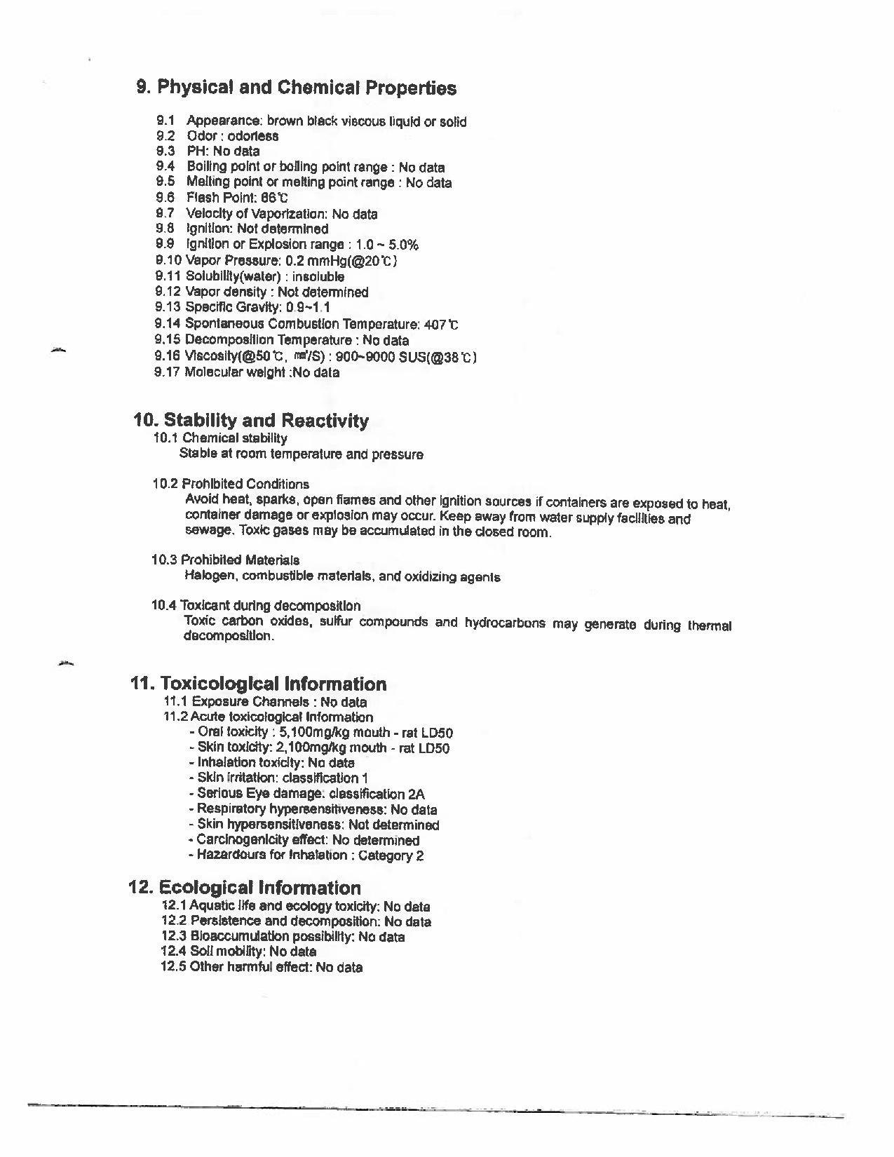 Version anglaise seulement - Page 5 numérisée de la Fiche technique sur la sécurité des substances présentes à bord le M/V Marathassa