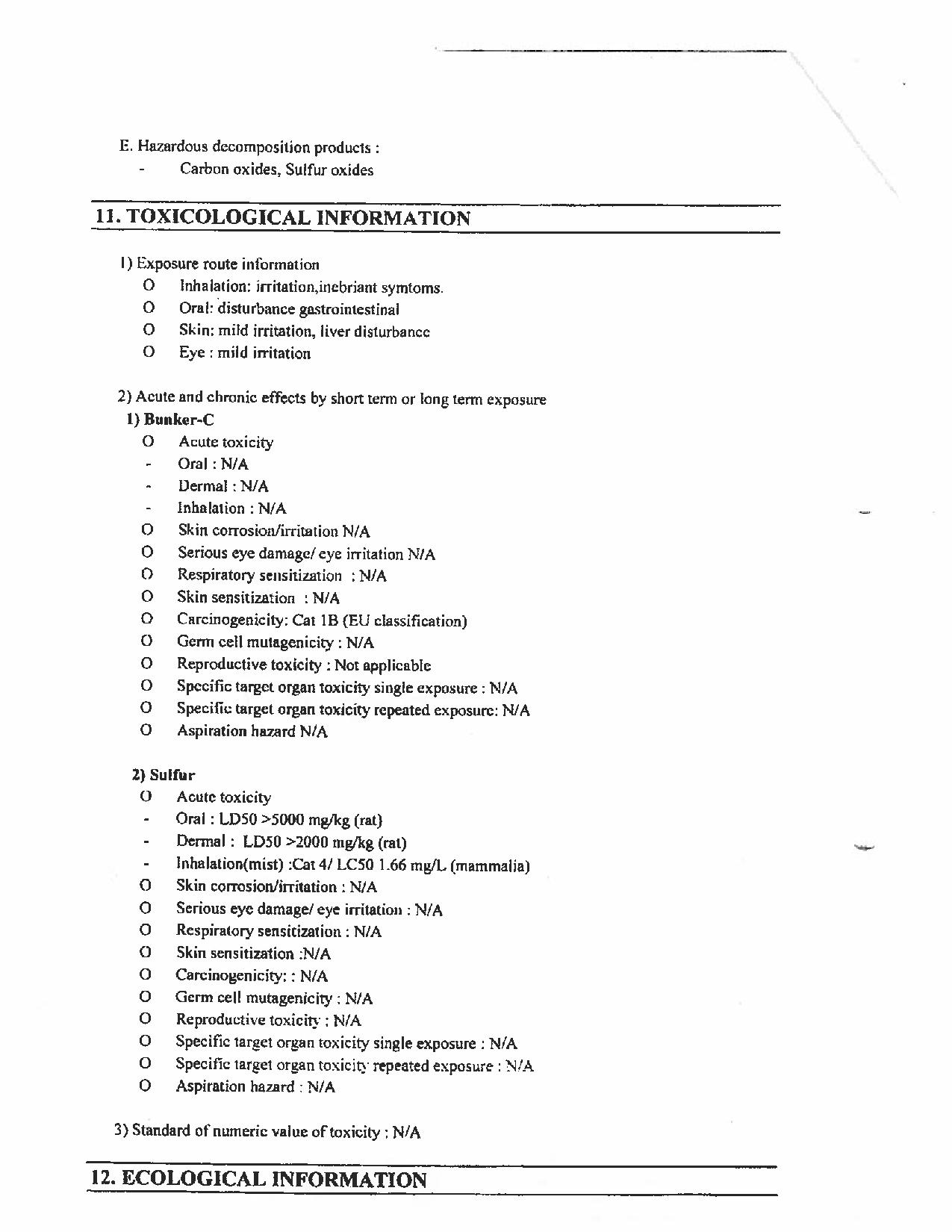 Version anglaise seulement - Page 8 numérisée de la Fiche technique sur la sécurité des substances présentes à bord le M/V Marathassa