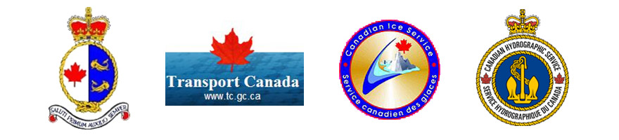 Crests of the Canadian Coast Guard (CCG), Transport Canada (TC), Canadian Ice Service under Environment and Climate Change Canada (CIS-ECCC) and Canadian Hydrographic Service (CHS).
