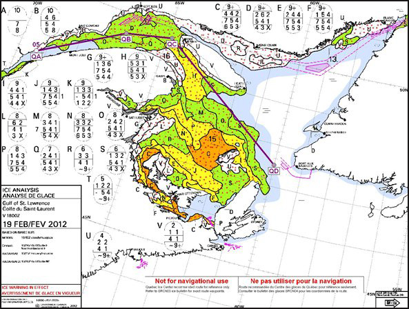 Map of a Recommended Ice Route in the Gulf of St. Lawrence