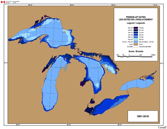 Map of Freeze-up Dates for the Great Lakes