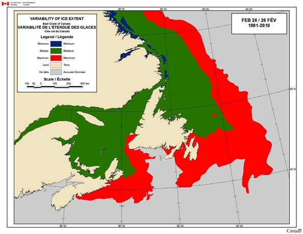 Carte de Variabilité de l'étendue des glaces sur la côte Est
