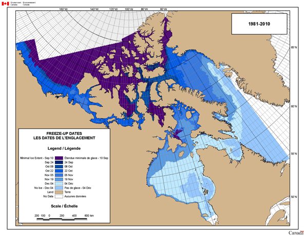 Map of Freeze-Up Dates in the Canadian Arctic