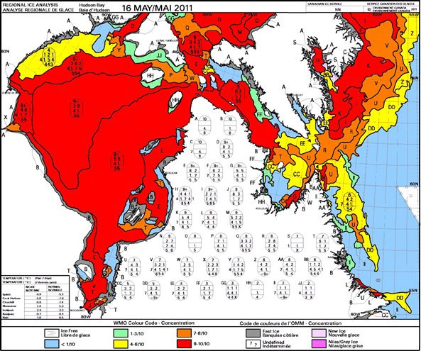 Carte des Exemple de carte composite des glaces pour la baie et le détroit d'Hudson