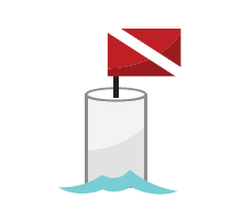 Bouée de plongée blanche surmontée d’un drapeau rouge et blanc