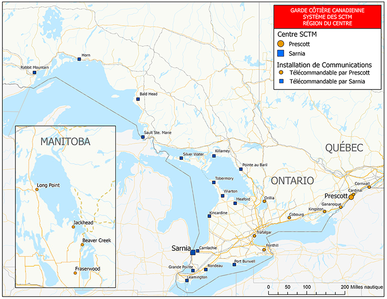 Radiotéléphonie – Couverture VHF – Grands Lacs (carte)