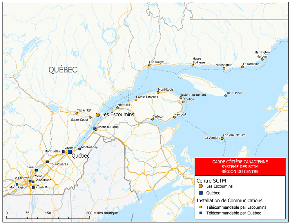 Réseau des SCTM – Région du Centre – Golfe et fleuve Saint-Laurent (carte)