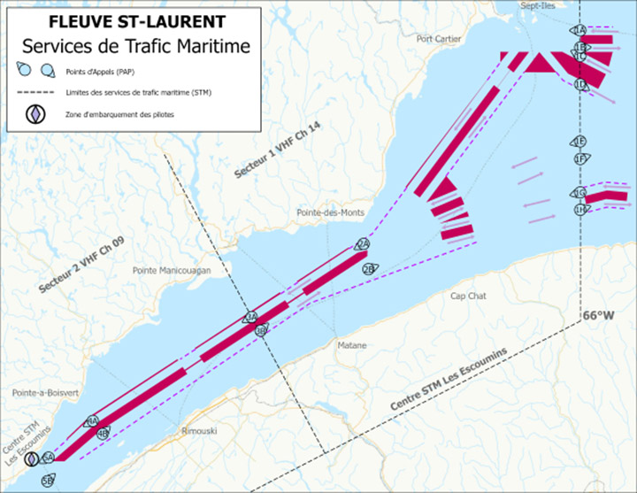 Figure 3-10-b Zone de services de trafic maritime fleuve Saint-Laurent