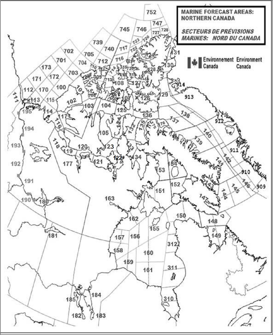Figure 5-1 Marine Forecast Areas - Northern Canada described below