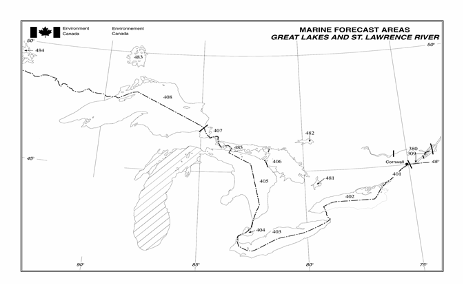 Figure 5-7 - Marine Forecast Areas: Great Lakes and St. Lawrence River described below