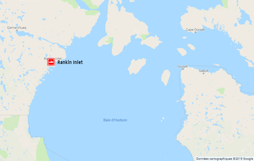 Carte montrant Rankin Inlet dans la région de l’Arctique.