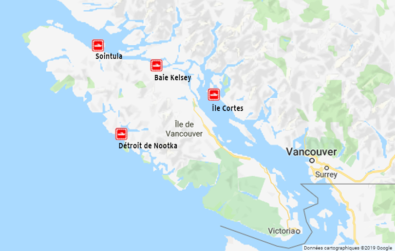 Carte montrant les stations dans la région de l’Ouest.
